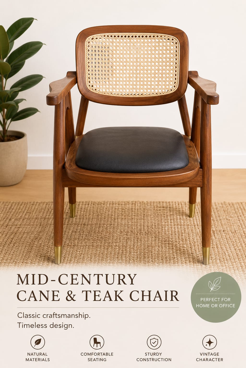 Mid-Century Cane Accent Chair