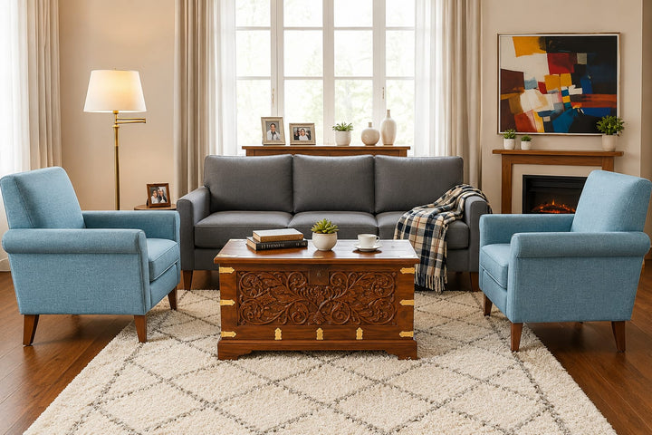 Royal Carved Wooden Storage Coffee Table