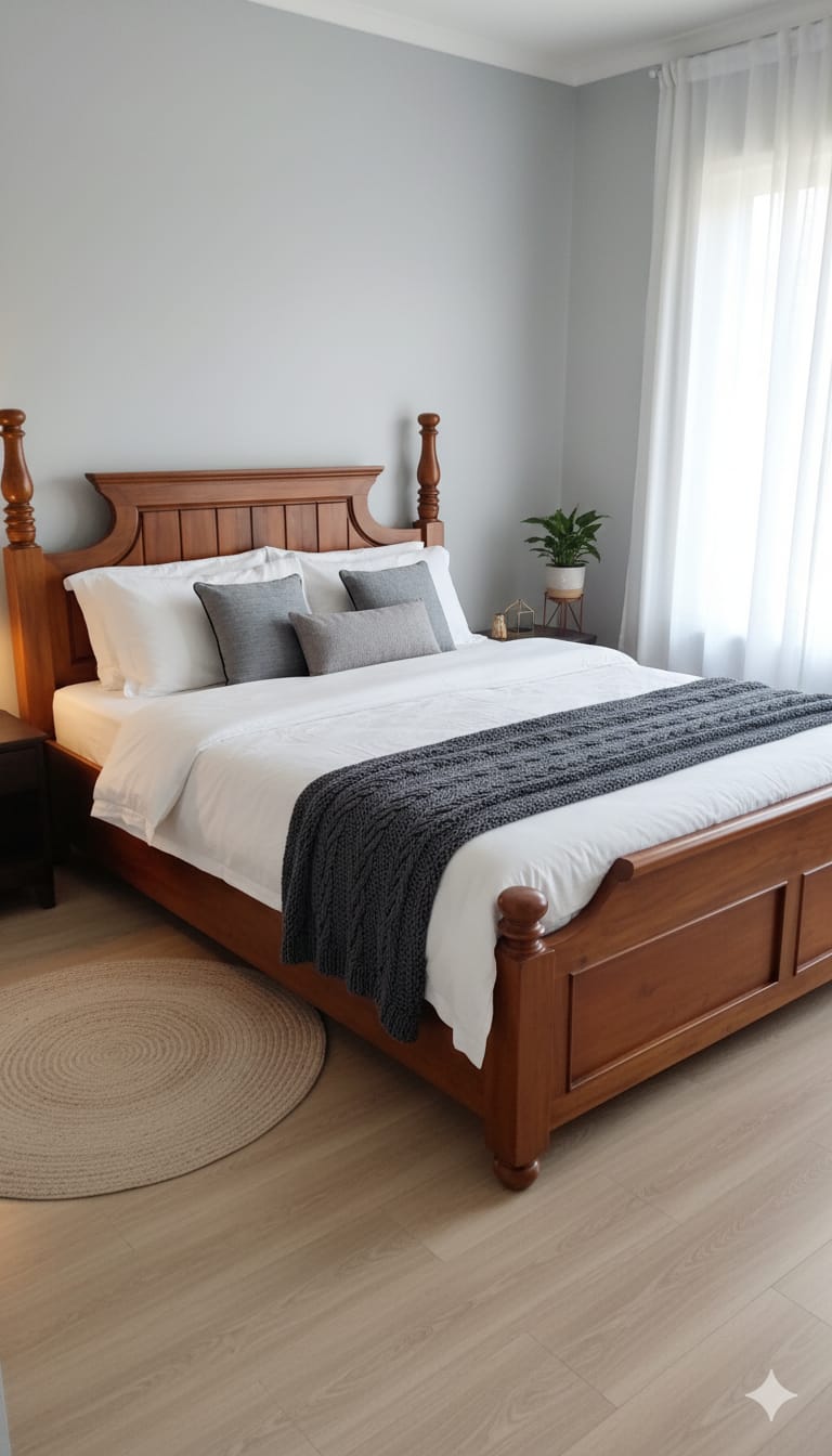 Classic Solid Wood Panel Bed