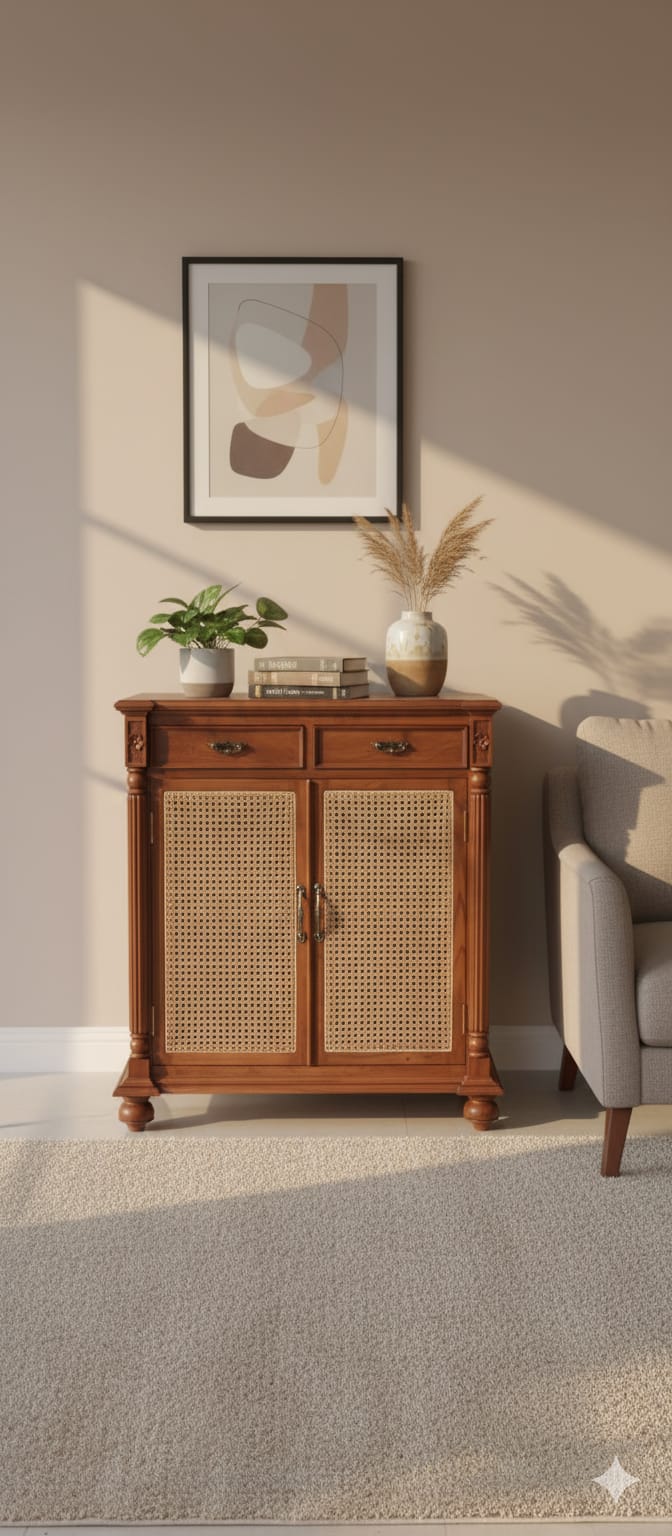 Classic Cane Door Storage Cabinet