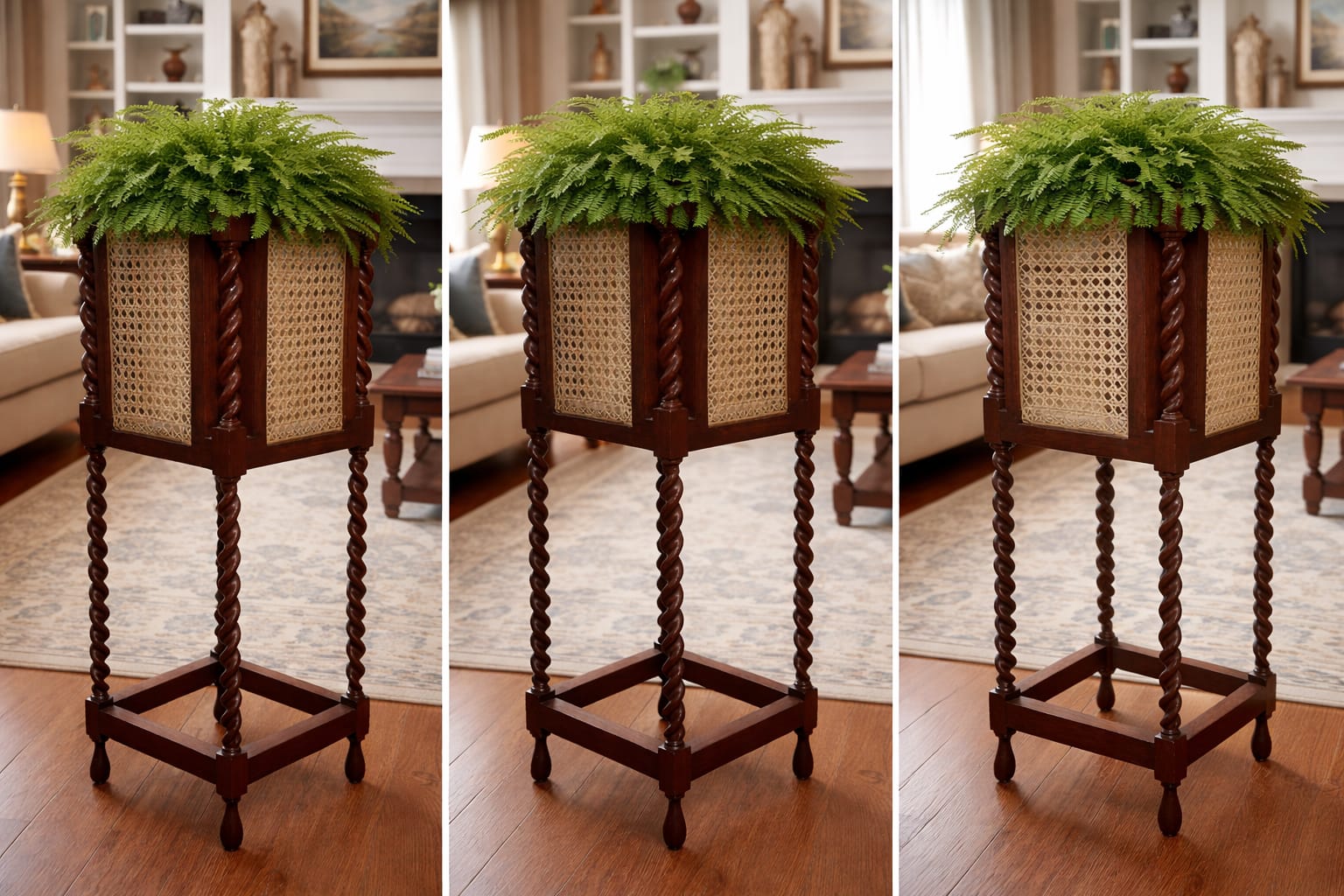 Vintage Cane Pedestal Planter Stand