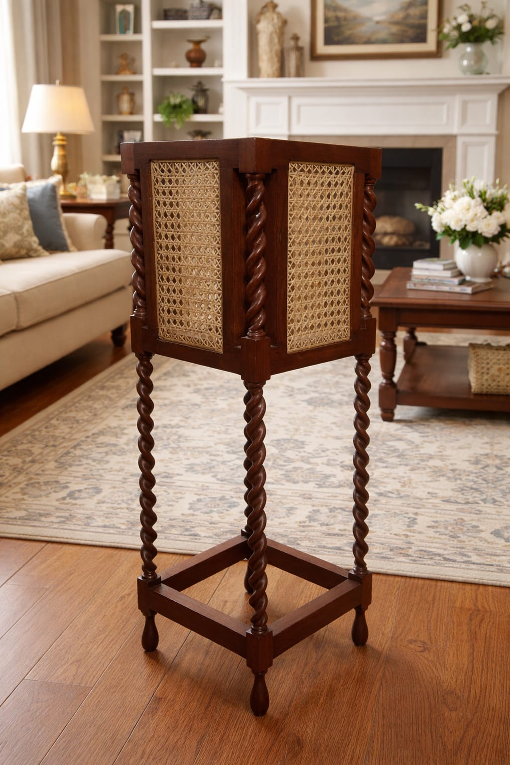 Vintage Cane Pedestal Planter Stand