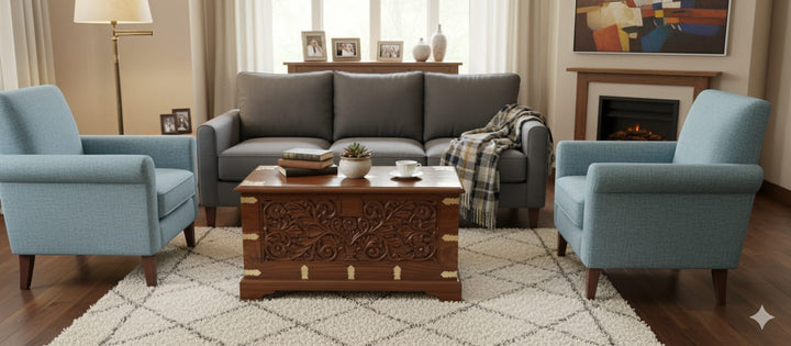 Royal Carved Wooden Storage Coffee Table
