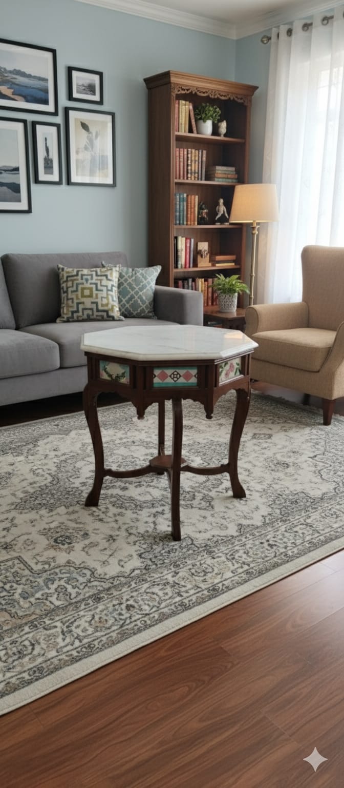 Classic Marble Top Accent Side Table