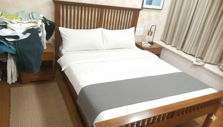 Modern Slatted Solid Wood Bed