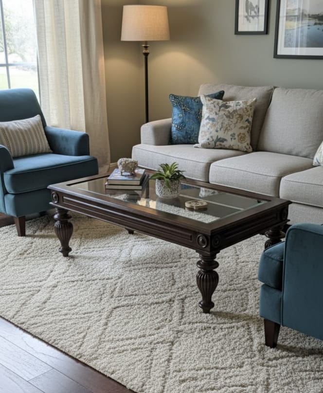 Classic Glass Top Wooden Coffee Table