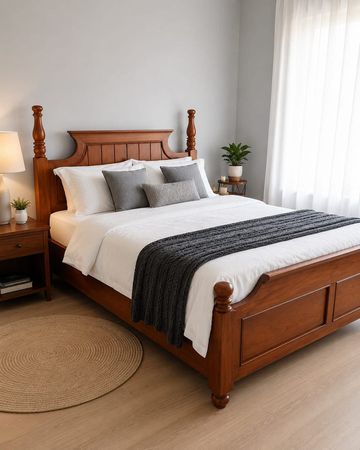 Classic Solid Wood Panel Bed